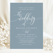Dusty Blue Simple Modern Script Wedding Kaart