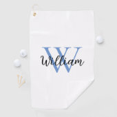 Dusty Blue Simple Monogram Name Persoonlijk Golfhanddoek (Insitu)
