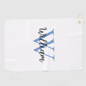Dusty Blue Simple Monogram Name Persoonlijk Golfhanddoek (Horizontaal)