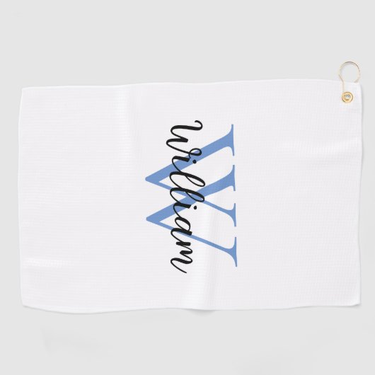 Dusty Blue Simple Monogram Name Persoonlijk Golfhanddoek (Horizontaal)