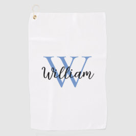 Dusty Blue Simple Monogram Name Persoonlijk Golfhanddoek