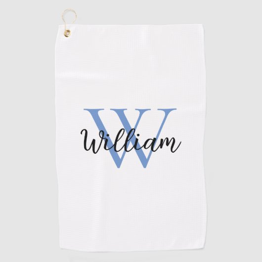 Dusty Blue Simple Monogram Name Persoonlijk Golfhanddoek (Voorkant)