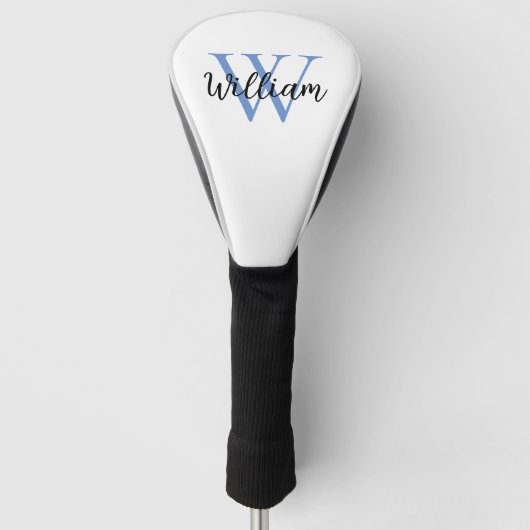 Dusty Blue Simple Monogram Name Persoonlijk Golfheadcover (Voorkant)