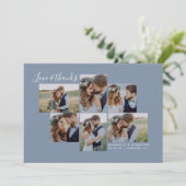 Dusty Blue Simple Photo Collage Wedding Bedankkaart (Staand voorkant)