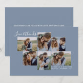 Dusty Blue Simple Photo Collage Wedding Bedankkaart (Voorkant / Achterkant)