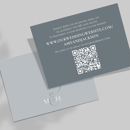 Dusty Blue Simple QR Code Website RSVP Wedding Kaartje
