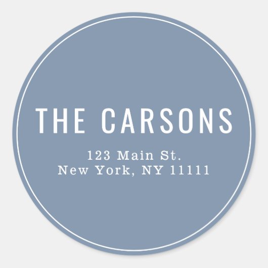 Dusty Blue Simple Round Return Adres Label (Voorkant)