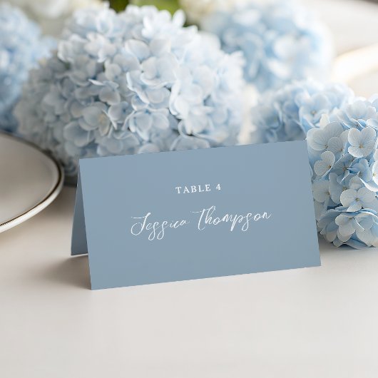 Dusty Blue Simple Script Elegant Wedding Plaatskaartje