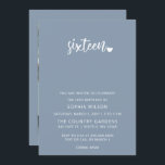 Dusty Blue Simple Script Sweet 16 Birthday Foto Kaart<br><div class="desc">Dusty Blue Simple Minimalist Script Sweet 16 Birthday Photo Invitation</div>