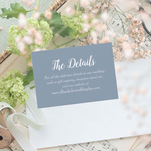 Dusty Blue Simple Style Wedding Details Informatiekaartje