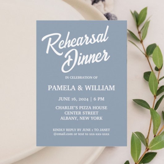 Dusty Blue Simple Style Wedding repetitie diner Kaart
