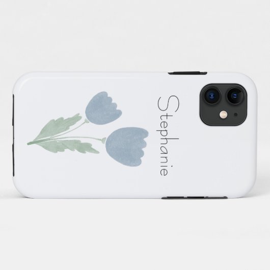 Dusty Blue Simple Waterverf Floral Jouw naam Case-Mate iPhone Case (Achterkant (horizontaal))