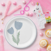 Dusty Blue Simple Waterverf Floral Papieren Bordje (Feest)