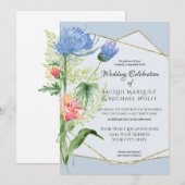 Dusty Blue Simple Waterverf Modern Floral Wedding Kaart (Voorkant / Achterkant)