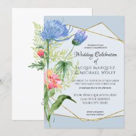 Dusty Blue Simple Waterverf Modern Floral Wedding Kaart