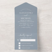 Dusty Blue Simple Wedding Modern Typography RSVP All In One Uitnodiging (Binnen)