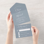 Dusty Blue Simple Wedding Modern Typography RSVP All In One Uitnodiging (Afscheurbaar)