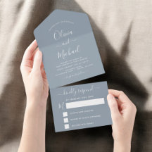 Dusty Blue Simple Wedding Modern Typography RSVP