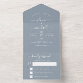Dusty Blue Simple Wedding Modern Typography RSVP All In One Uitnodiging (Binnen)