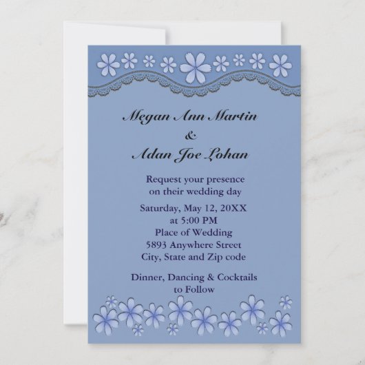 Dusty Blue Six Petal Bloem Bruiloft Uitnodiging (Voorkant)