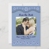 Dusty Blue Six Petal Flower Save the Date Kaart (Voorkant)
