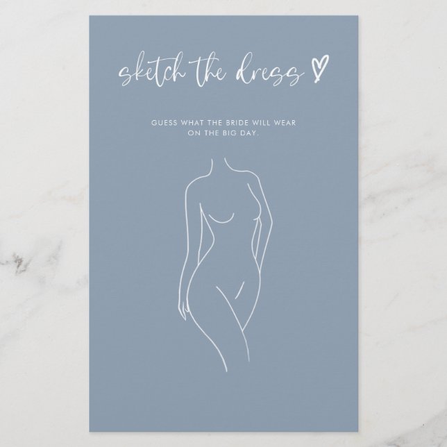 Dusty Blue Sketch Het Jurk Vrijgezellenfeest Spel (Voorkant)