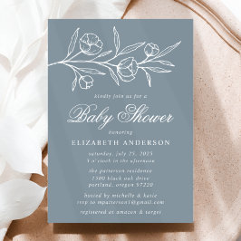Dusty Blue Sketched Floral Baby shower Kaart