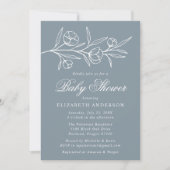 Dusty Blue Sketched Floral Baby shower Kaart (Voorkant)