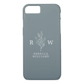 Dusty Blue Sketched Floral Wildflower Monogram Case-Mate iPhone Case (Achterkant)