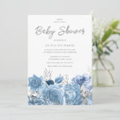 Dusty Blue Sky-Blue Floral Baby shower Kaart (Staand voorkant)