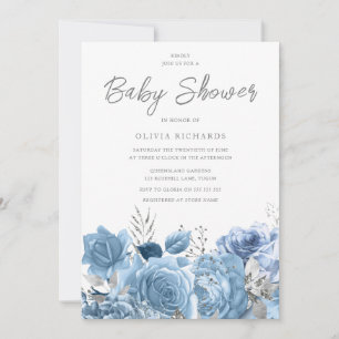 Dusty Blue Sky-Blue Floral Baby shower Kaart