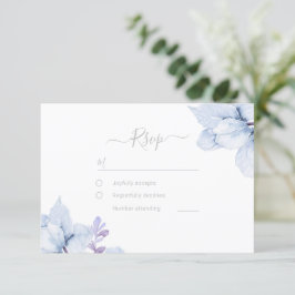 Dusty Blue Sky Blue Waterverf Bloemenbruiloft RSVP Kaartje