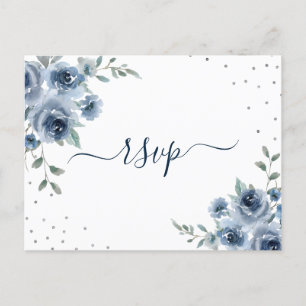 Dusty Blue Slate Bloemen Botanische Chique Bruilof Briefkaart
