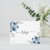 Dusty Blue Slate Bloemen Botanische Chique Bruilof Briefkaart (Staand voorkant)