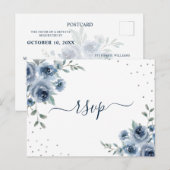 Dusty Blue Slate Bloemen Botanische Chique Bruilof Briefkaart (Voorkant / Achterkant)