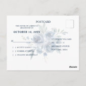 Dusty Blue Slate Bloemen Botanische Chique Bruilof Briefkaart (Achterkant)