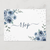 Dusty Blue Slate Bloemen Botanische Chique Bruilof Briefkaart (Voorkant)