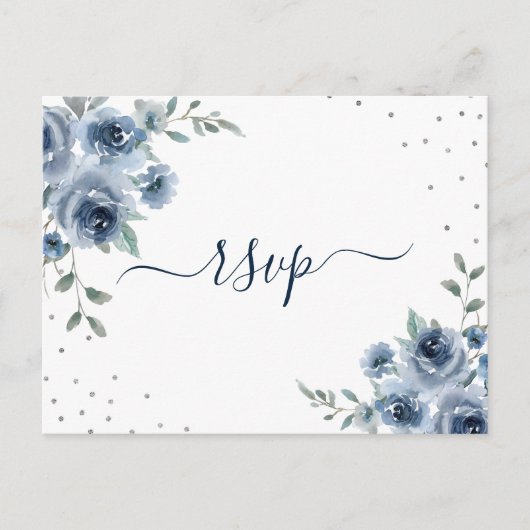 Dusty Blue Slate Bloemen Botanische Chique Bruilof Briefkaart (Voorkant)