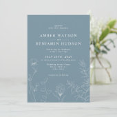 Dusty Blue Slate Blue Wildflower Floral Wedding Kaart (Staand voorkant)