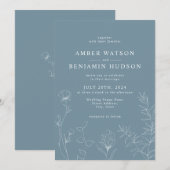 Dusty Blue Slate Blue Wildflower Floral Wedding Kaart (Voorkant / Achterkant)