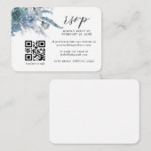 Dusty Blue Slate Boho Floral QR Code Weddenschap R Informatiekaartje (Voorkant / Achterkant)
