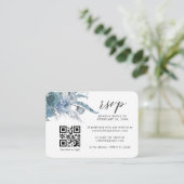 Dusty Blue Slate Boho Floral QR Code Weddenschap R Informatiekaartje (Staand voorkant)