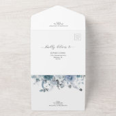Dusty Blue Slate Boho Floral Wedding Details RSVP All In One Uitnodiging (Buitenkant)