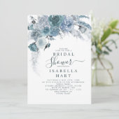 Dusty Blue Slate Boho Pampas Floral Vrijgezellenfe Kaart (Staand voorkant)