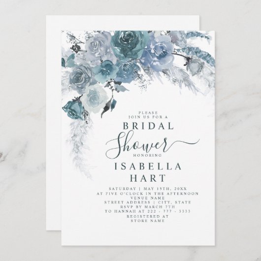 Dusty Blue Slate Boho Pampas Floral Vrijgezellenfe Kaart (Voorkant / Achterkant)