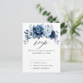 Dusty Blue Slate Dark Navy Floral Botanical RSVP Briefkaart (Staand voorkant)