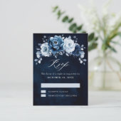 Dusty Blue Slate Dark Navy Floral Botanical RSVP Briefkaart (Staand voorkant)