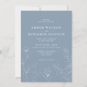 Dusty Blue Slate Elegant Wildflower Floral Wedding Kaart (Voorkant)