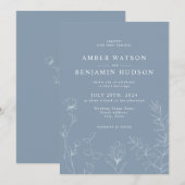 Dusty Blue Slate Elegant Wildflower Floral Wedding Kaart (Voorkant / Achterkant)