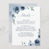 Dusty Blue Slate Floral Botanical Chic Wedding Informatiekaartje (Voorkant / Achterkant)